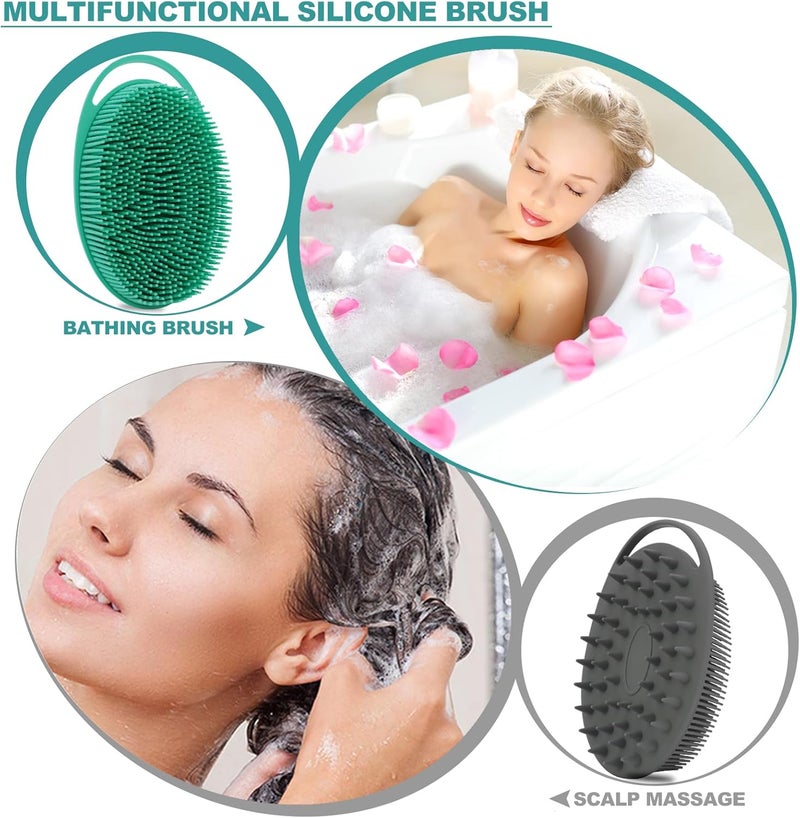 HAYSNA 2 Pack Silicone Body Scrubber, Loofah Double-Sided Body Brush,Shower Scrubber and Scalp Massager Shampoo Brush for Sensitive Kids Women Men All Kinds of Skin (Green & Gray) - Image 3